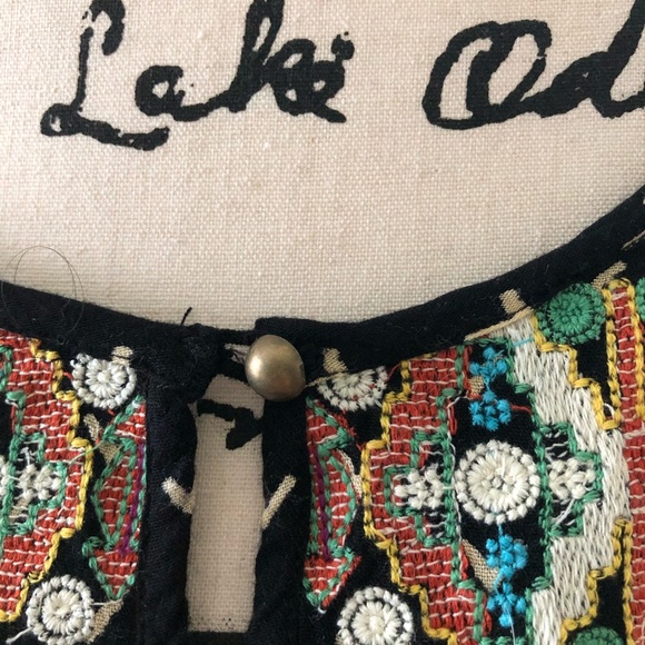 Sundance Black and White Embellished Tie Front Long Sleeve Blouse - Picture 4 of 7